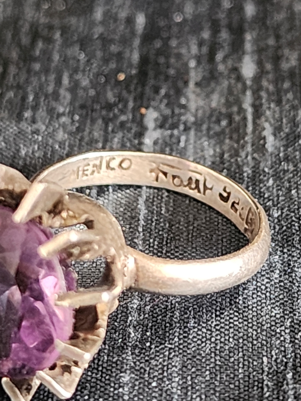 Vintage Taxco Mexico 925 Sterling Silver Amethyst Statement Ring Sz 6.5 Signed - Picture 7 of 8
